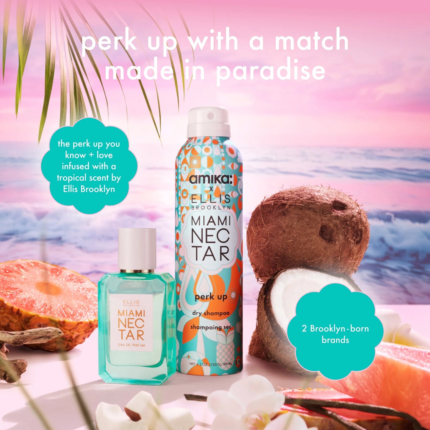 Amika x Ellis Brooklyn dry shampoo limited-edition perk up x MIAMI NECTAR fragrance