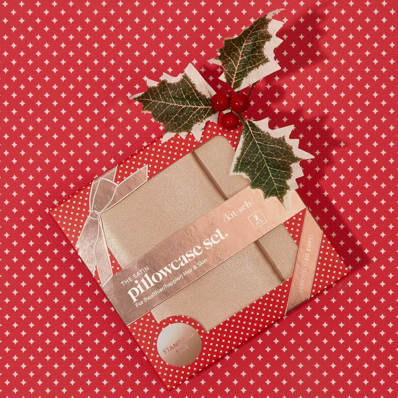 Holiday Satin Standard Pillowcase 2pc Set - Champagne