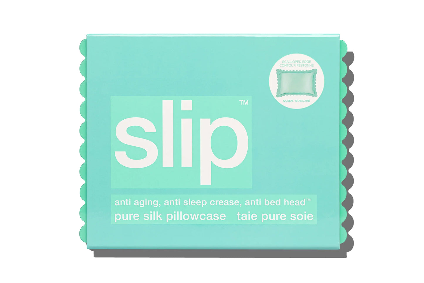Turquoise Queen Zippered Pillowcase with Scalloped Edge