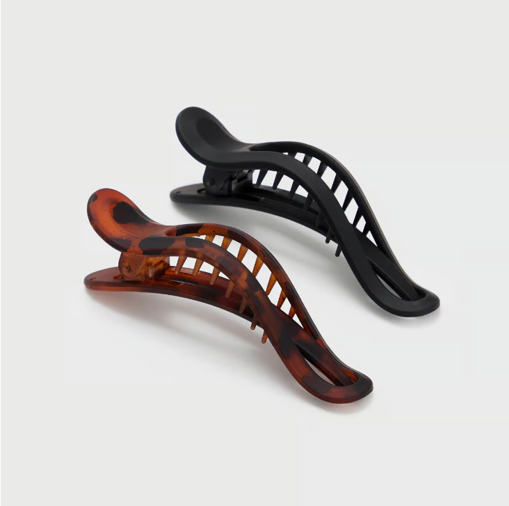 Flat Lay Claw Clip 2pc Curved - Black & Tort