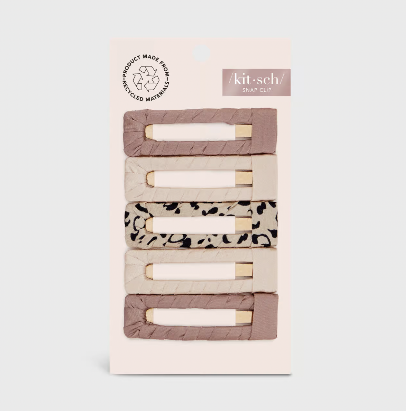 Satin Wrapped Snap Clip 5pc Neutral & Leopard