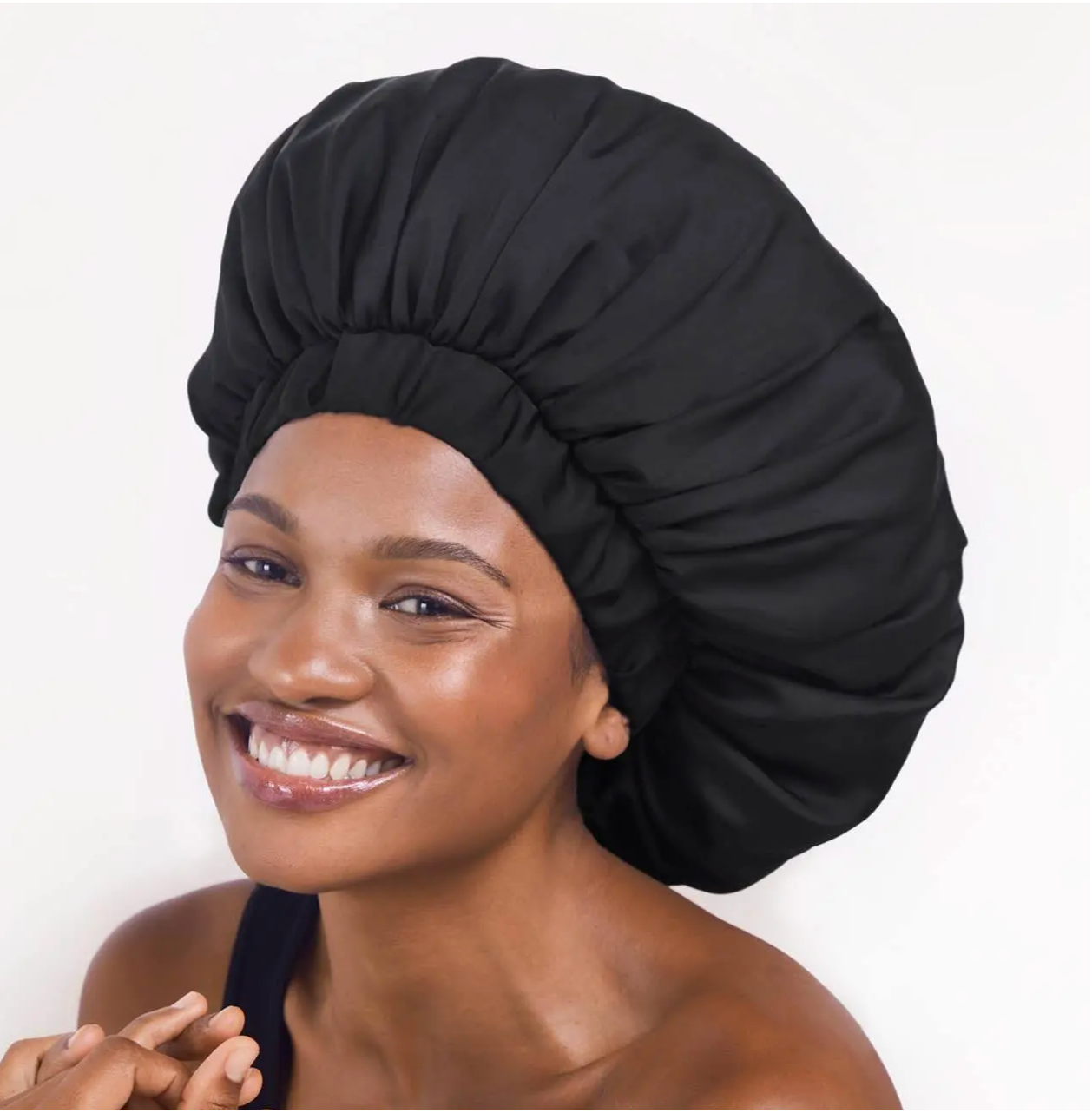 Satin Sleep XL Adjustable Bonnet - Black