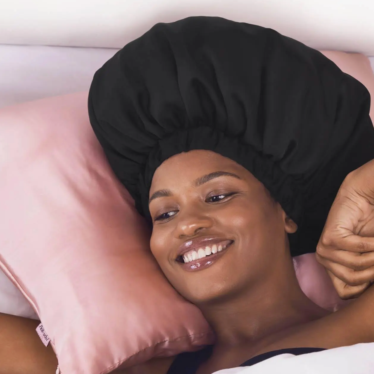 Satin Sleep XL Adjustable Bonnet - Black