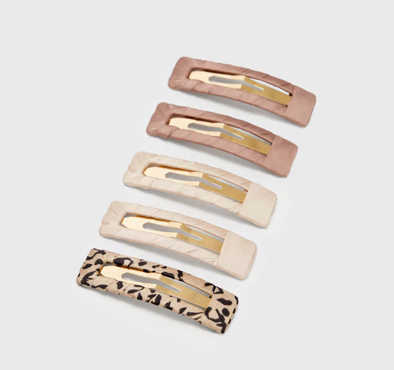 Satin Wrapped Snap Clip 5pc Neutral & Leopard