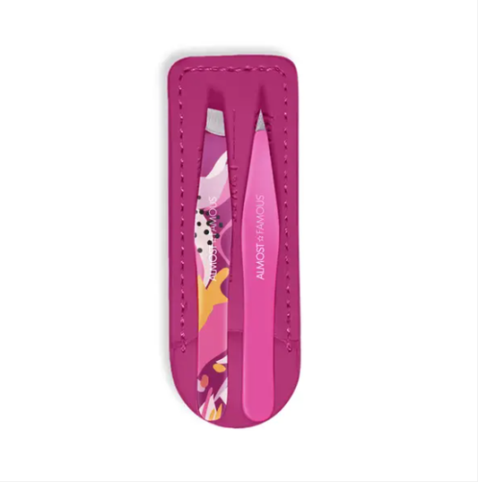Mini Tweezer Duo with Leather Travel Case (Multiple colors)