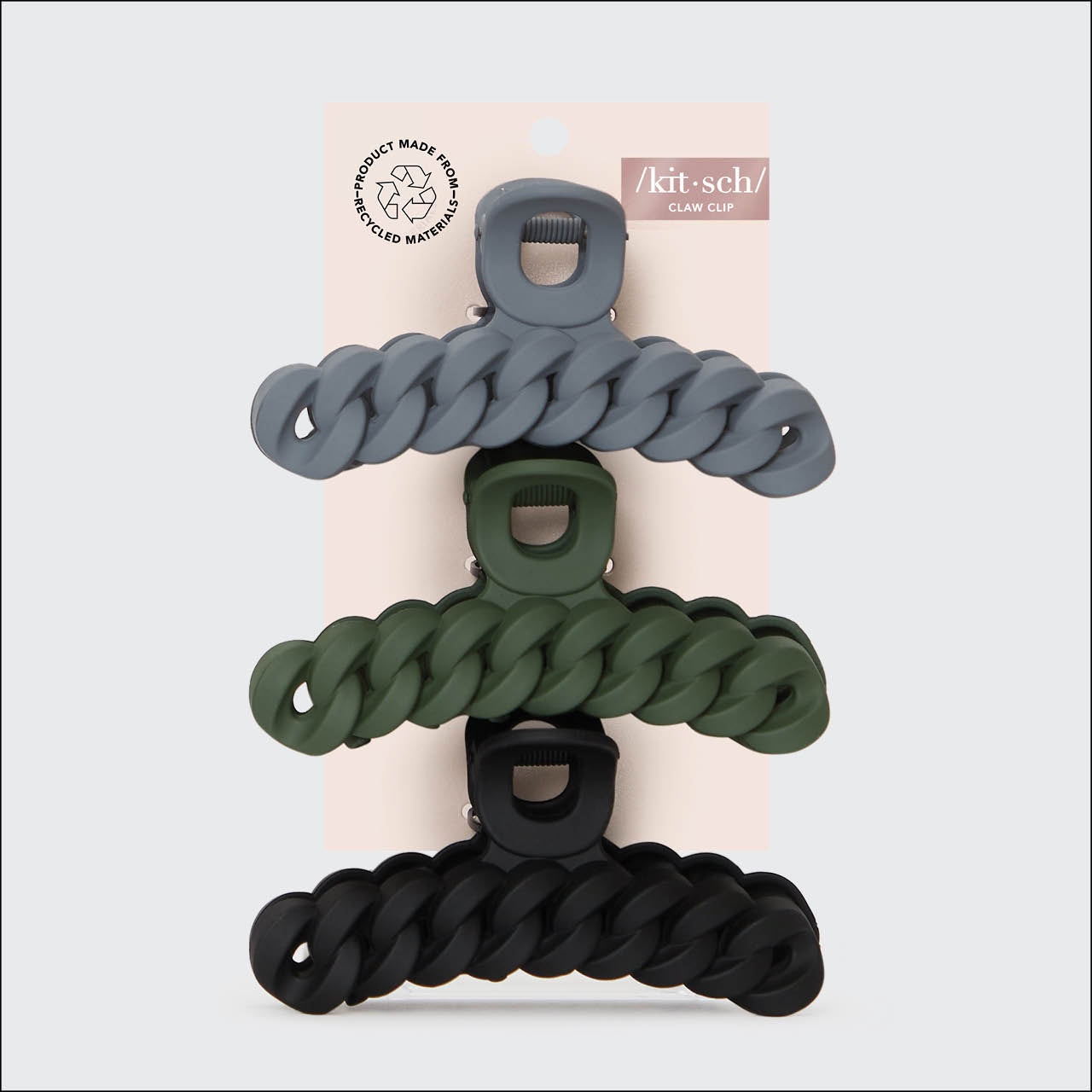Eco-friendly Chain Claw Clip 3pc Set - Black/Moss