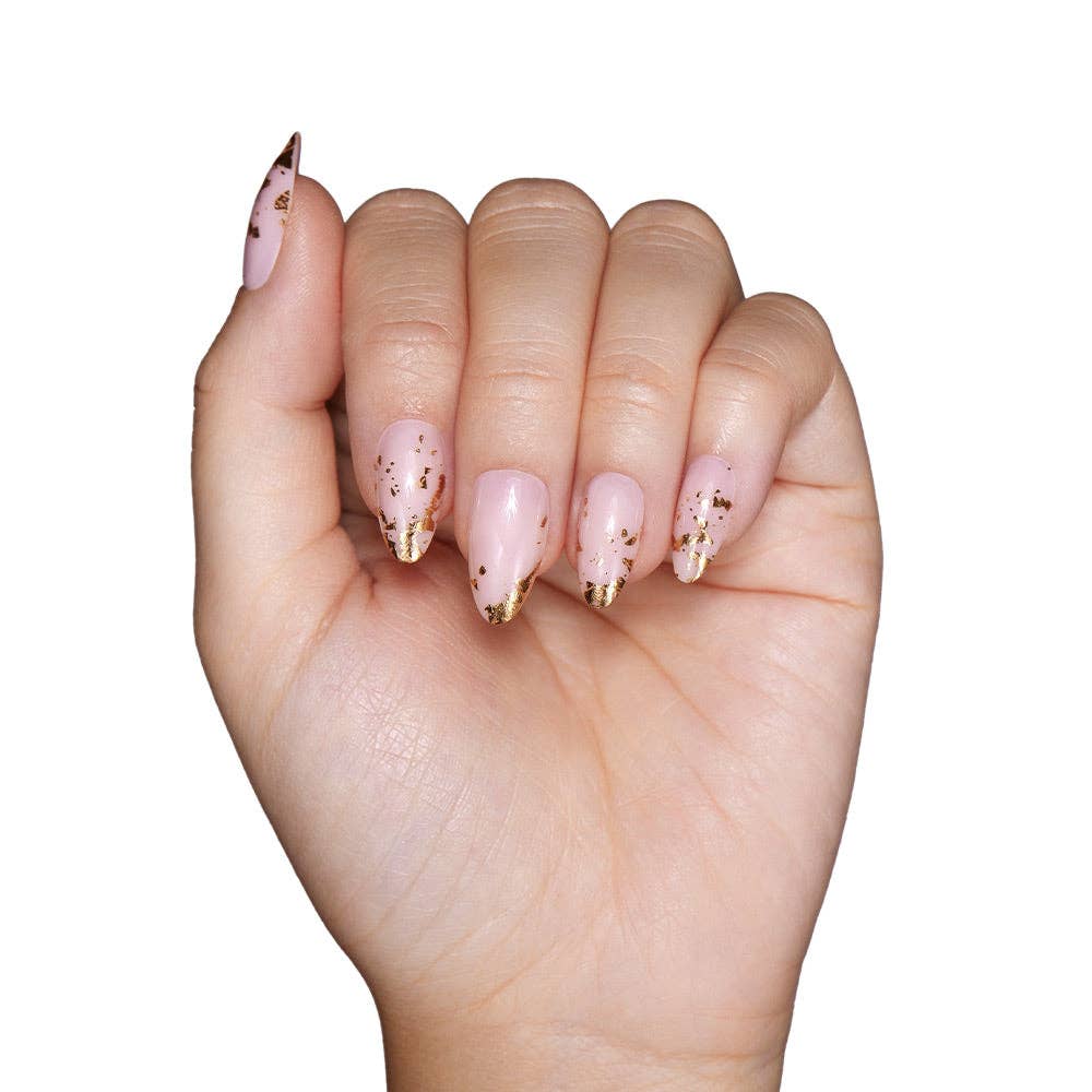 24K Press-On Nails|Gold Foil Accent| Short Almond Length