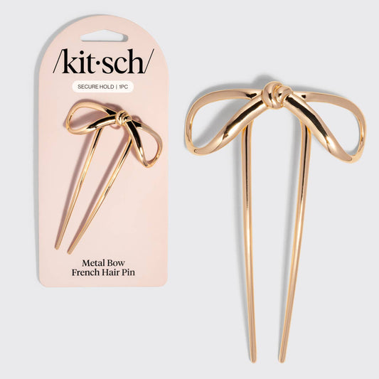 Mini Metal Bow French Hair Pin - Gold