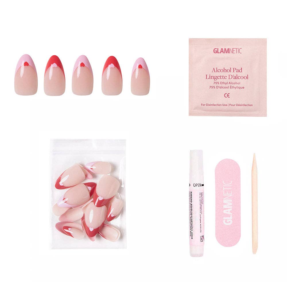 Pure Hearted Press-On Nails | Short Almond | Pink Red Hearts