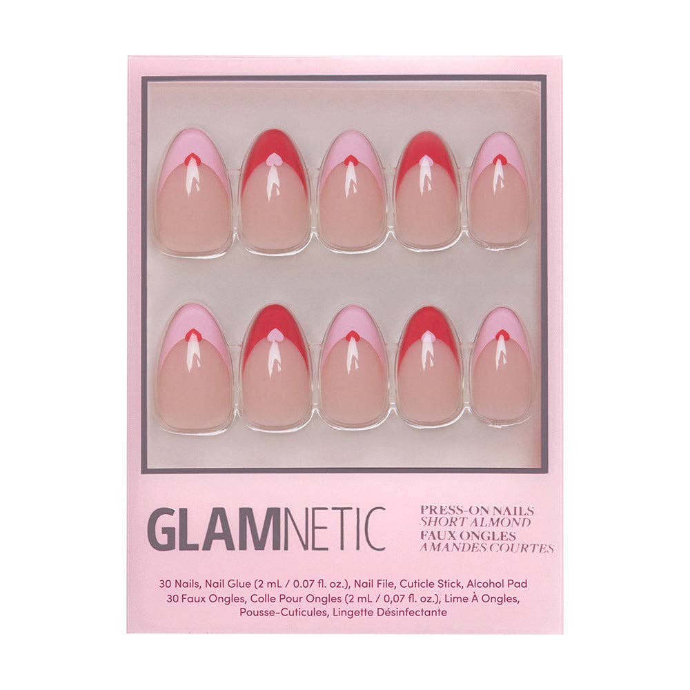 Pure Hearted Press-On Nails | Short Almond | Pink Red Hearts