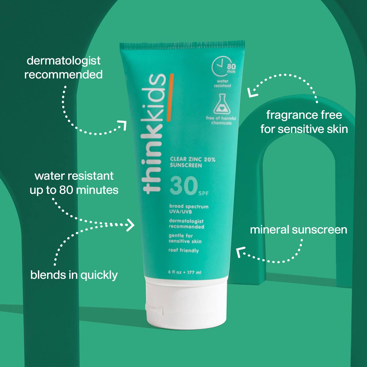 Think Kids SPF 30 Clear Zinc Sunscreen 6 oz, EWG #1