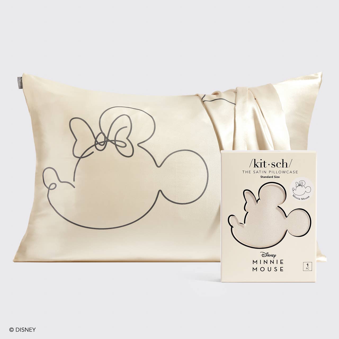 Kitsch & Mickey and Minnie Satin Pillowcase  Mrs.Mouse-Cream