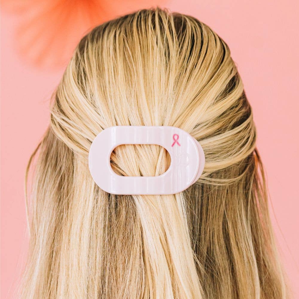 Pink Ribbon Power Small Flat Round Hair Clip