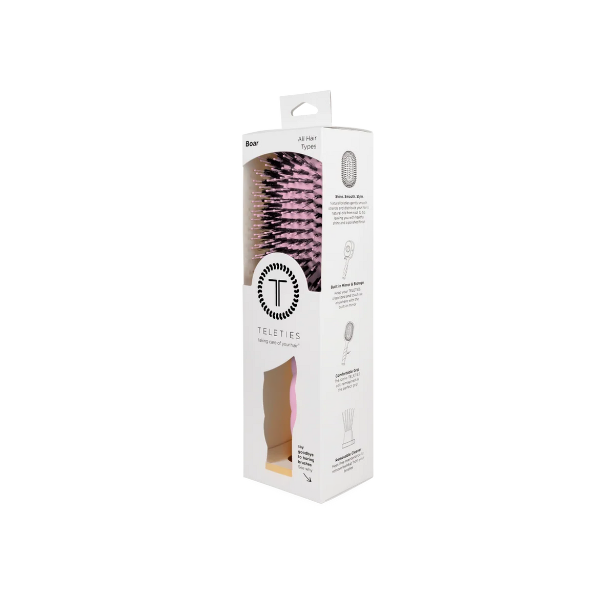 Boar Bristle Hair Brush - Bubblegum Pink