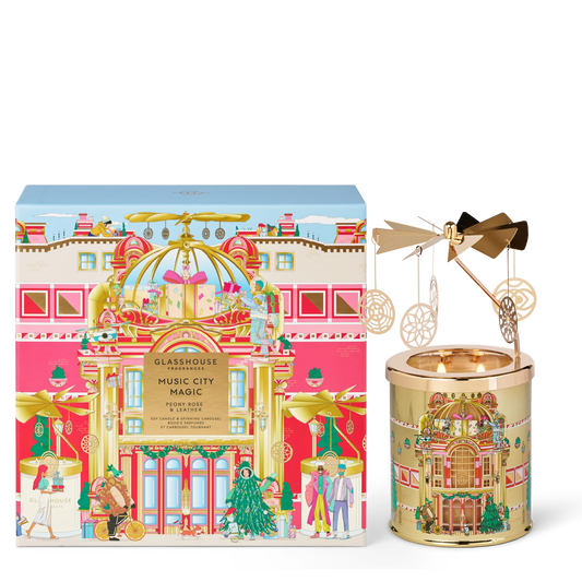 Peony Rose & Leather 380g Candle & Spinning Carousel