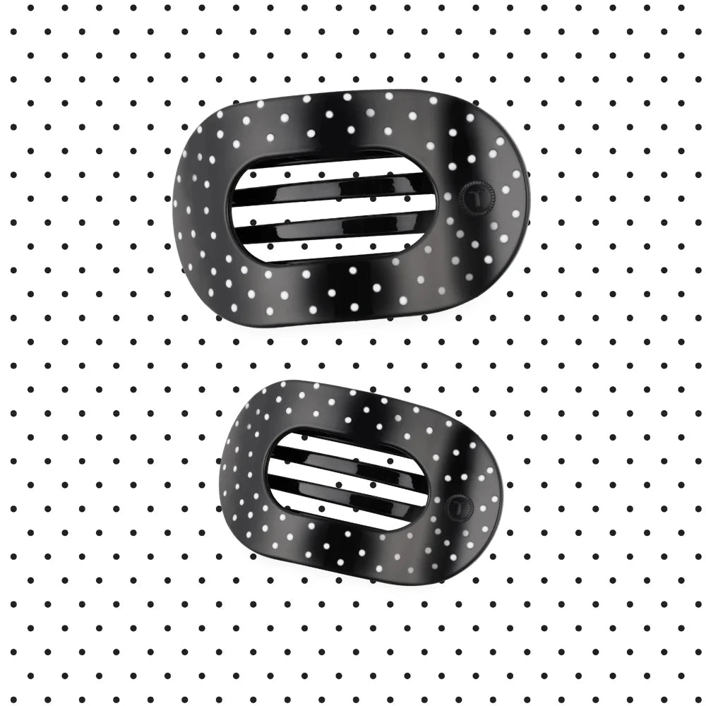 Black Polka Dot Party Flat Round Hair Clip (2 sizes)