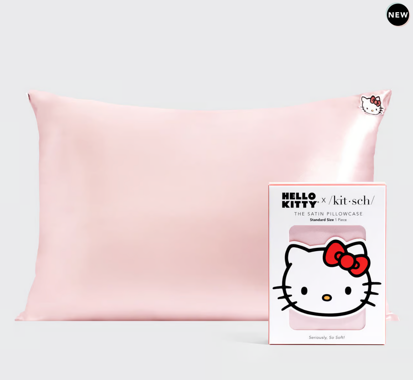 Hello Kitty x Kitsch Satin Pillowcase - Solid Pink Hello Kitty Face (two sizes)