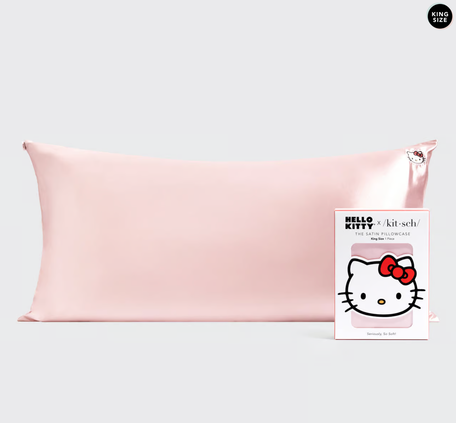 Hello Kitty x Kitsch Satin Pillowcase - Solid Pink Hello Kitty Face (two sizes)