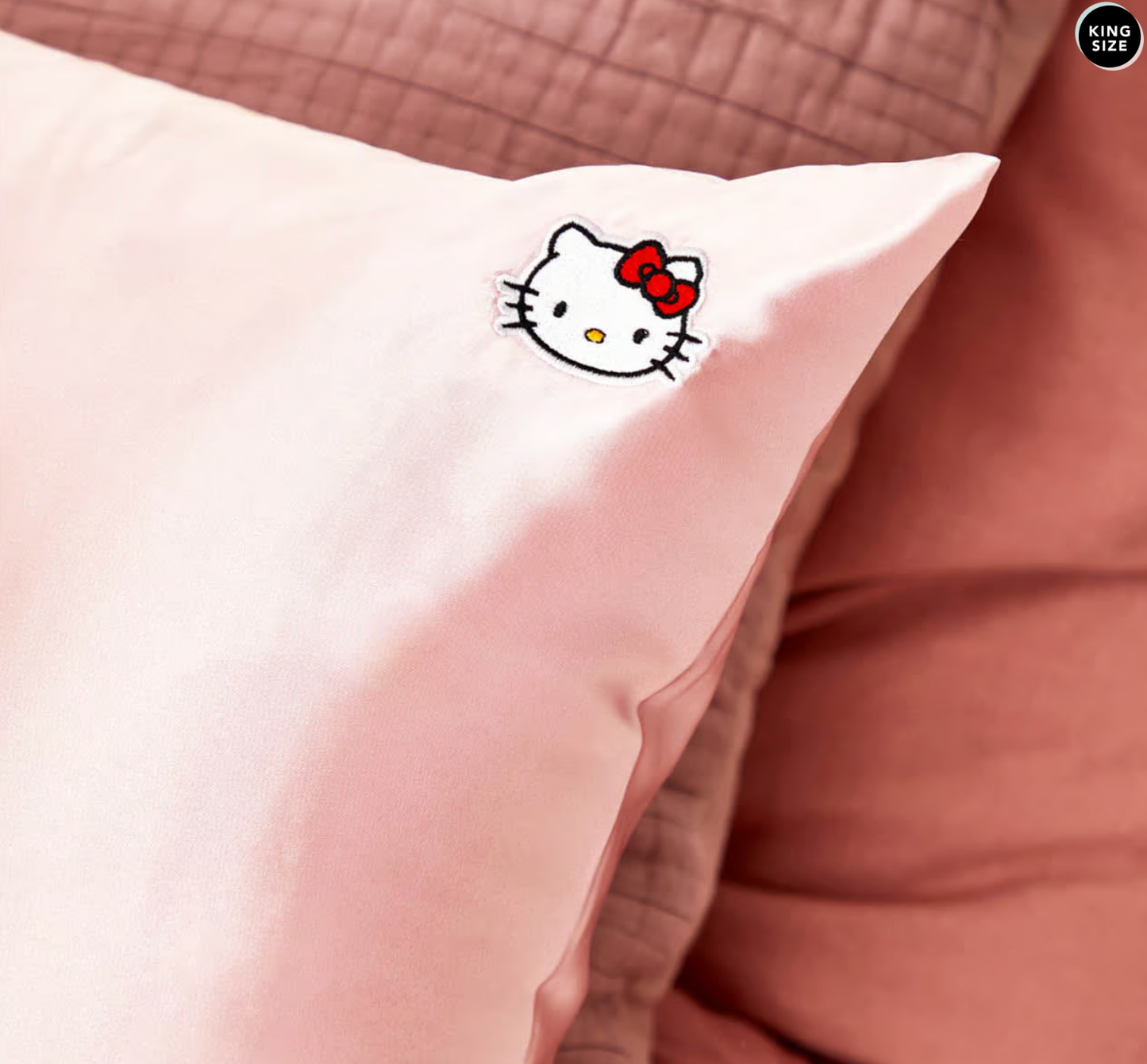 Hello Kitty x Kitsch Satin Pillowcase - Solid Pink Hello Kitty Face (two sizes)