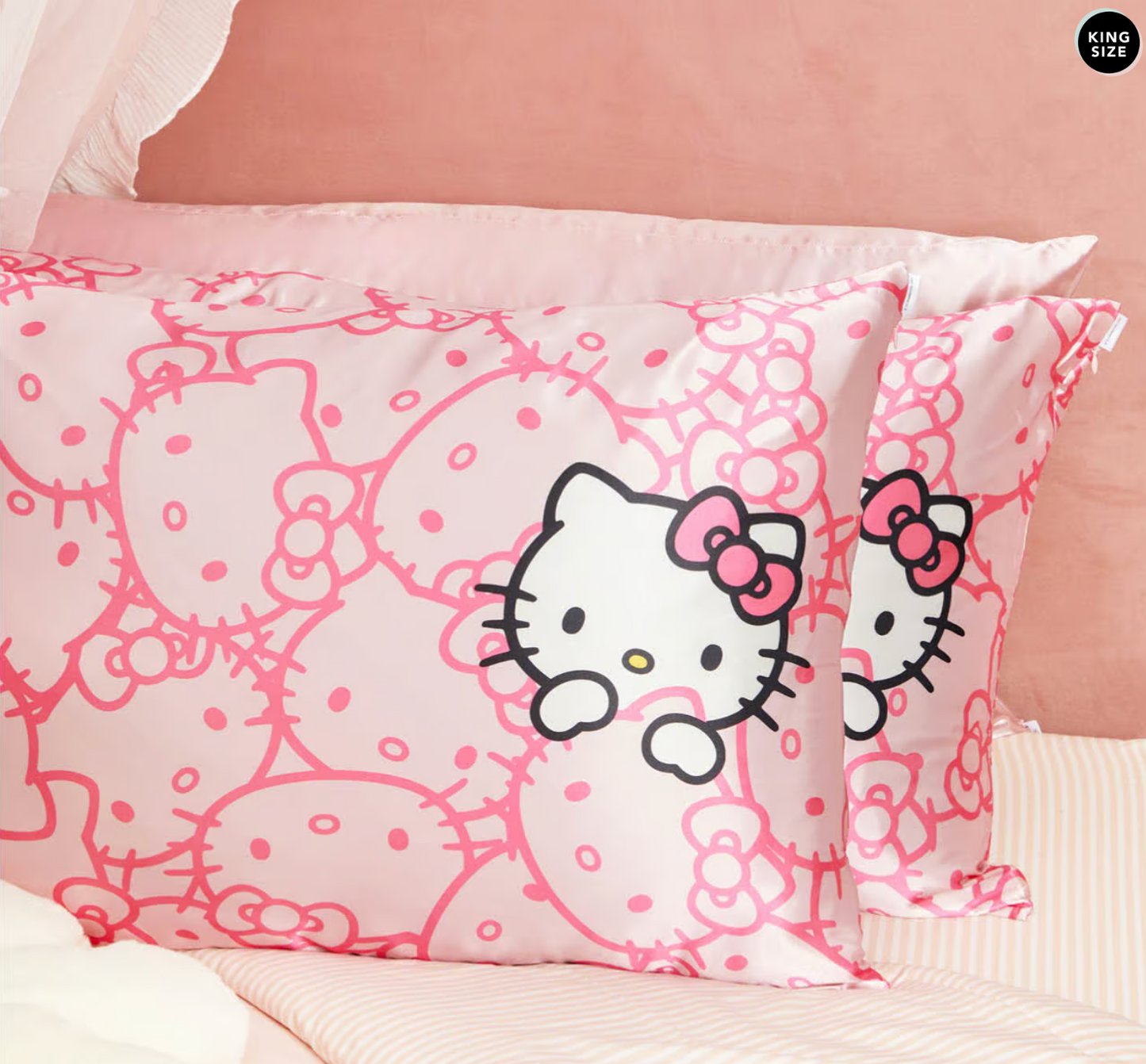 Hello Kitty x Kitsch Satin Pillowcase - Pink Hello Kitty Faces