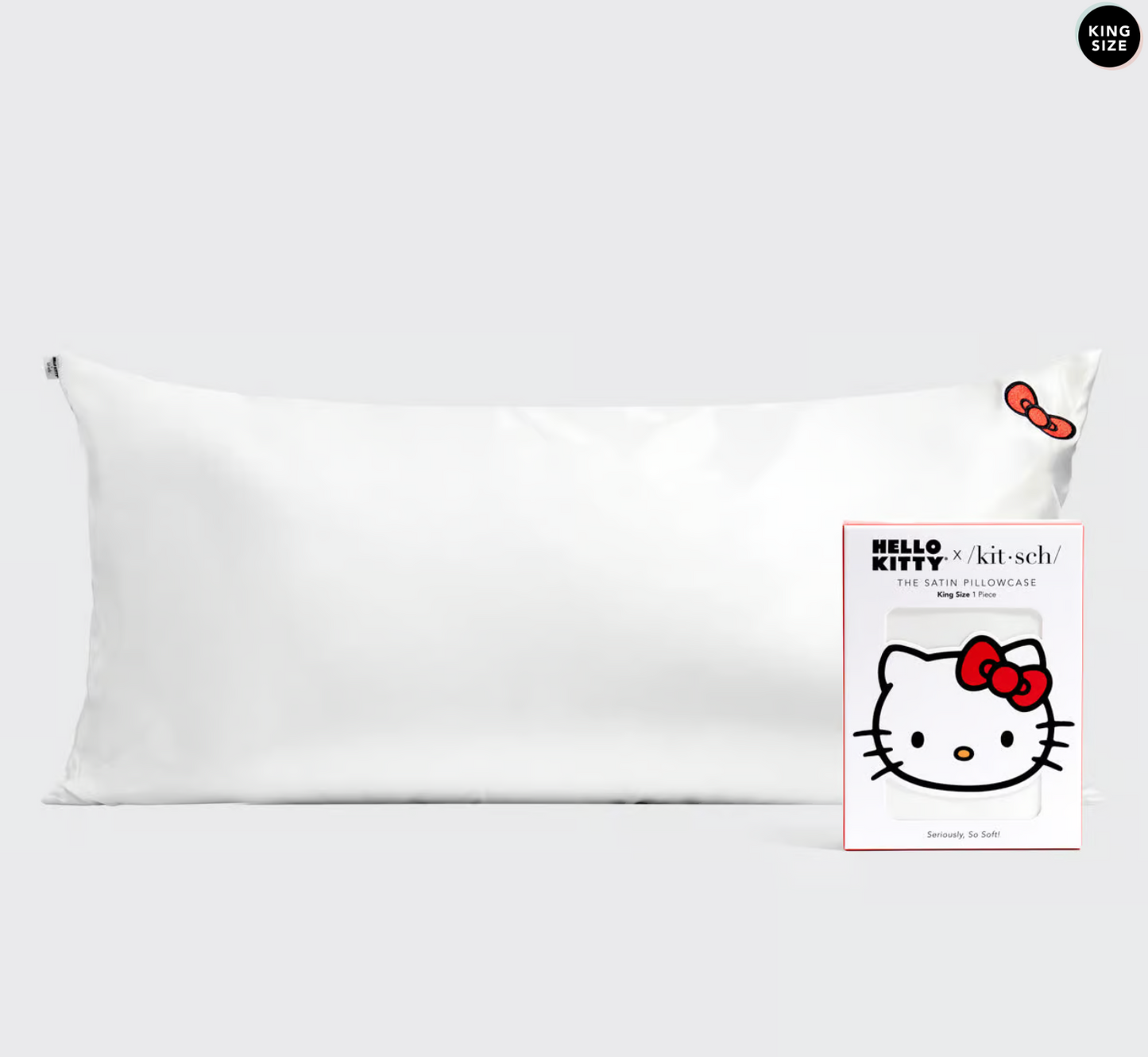 Hello Kitty x Kitsch Pillowcase King - Solid Ivory Hello Kitty Bow