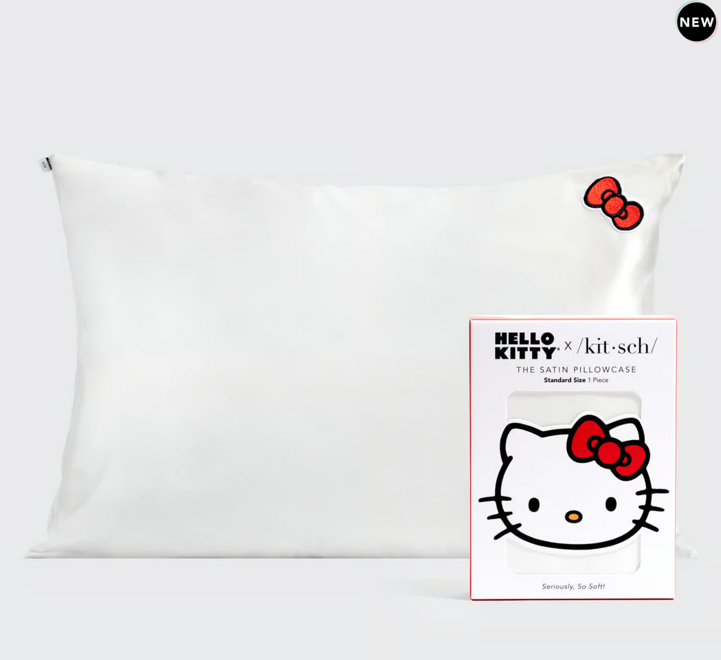 Hello Kitty x Kitsch Pillowcase King - Solid Ivory Hello Kitty Bow