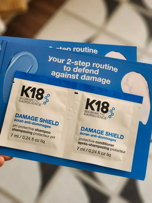 $50 Perk: K18 Biomimetic Hair Science Damaged Shield Ph Protective Shampoo & Conditioner Sample Packet