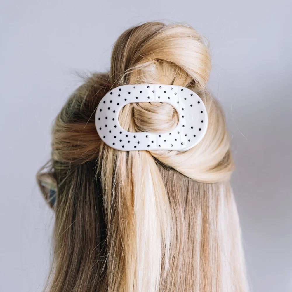 White Polka Dot Party Flat Round Hair Clip (2 sizes)
