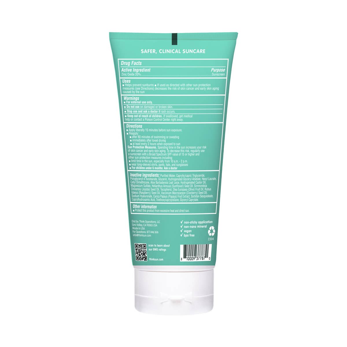 Think Kids SPF 30 Clear Zinc Sunscreen 6 oz, EWG #1