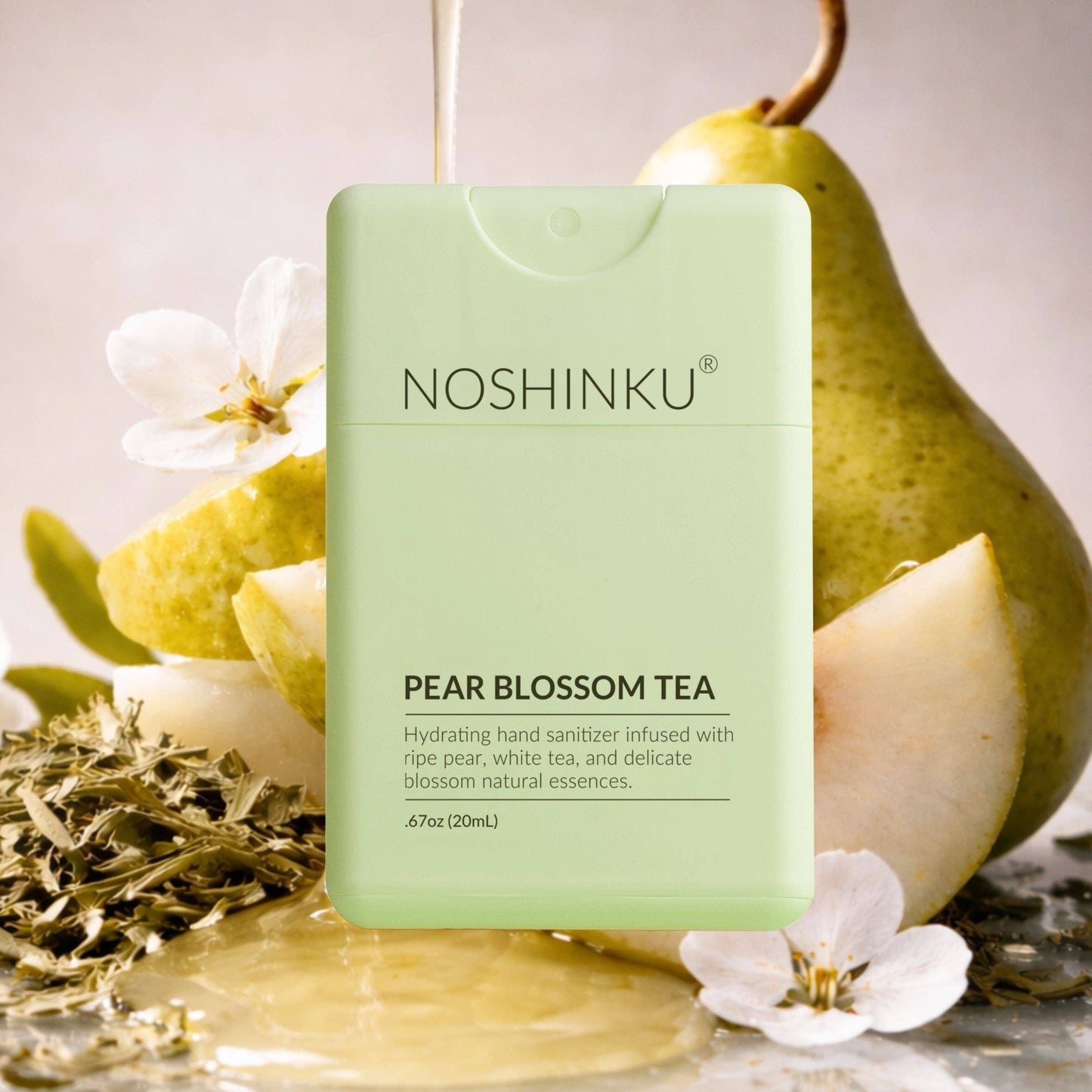 Refillable Pear Blossom Tea Hydrating Pocket Hand Sanitizer