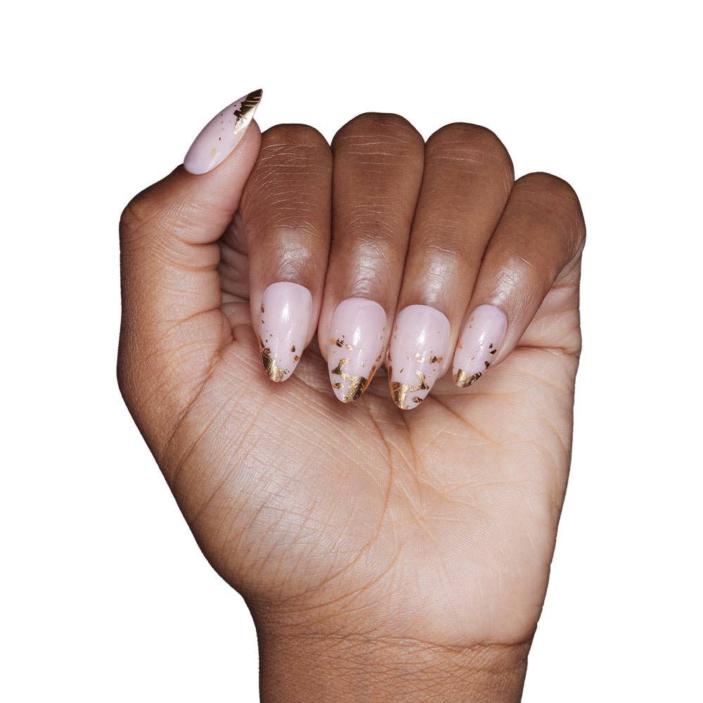 24K Press-On Nails|Gold Foil Accent| Short Almond Length