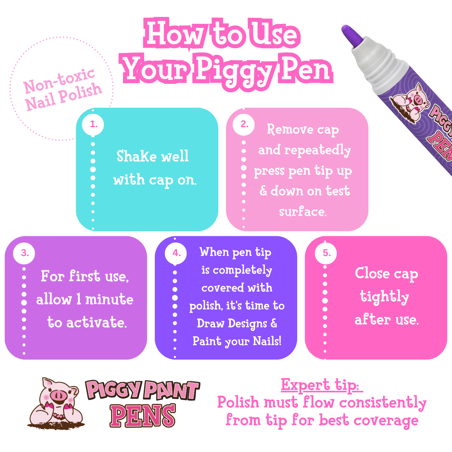PURPLE Power Piggy Paint Pen Non-Toxic Nail Polish
