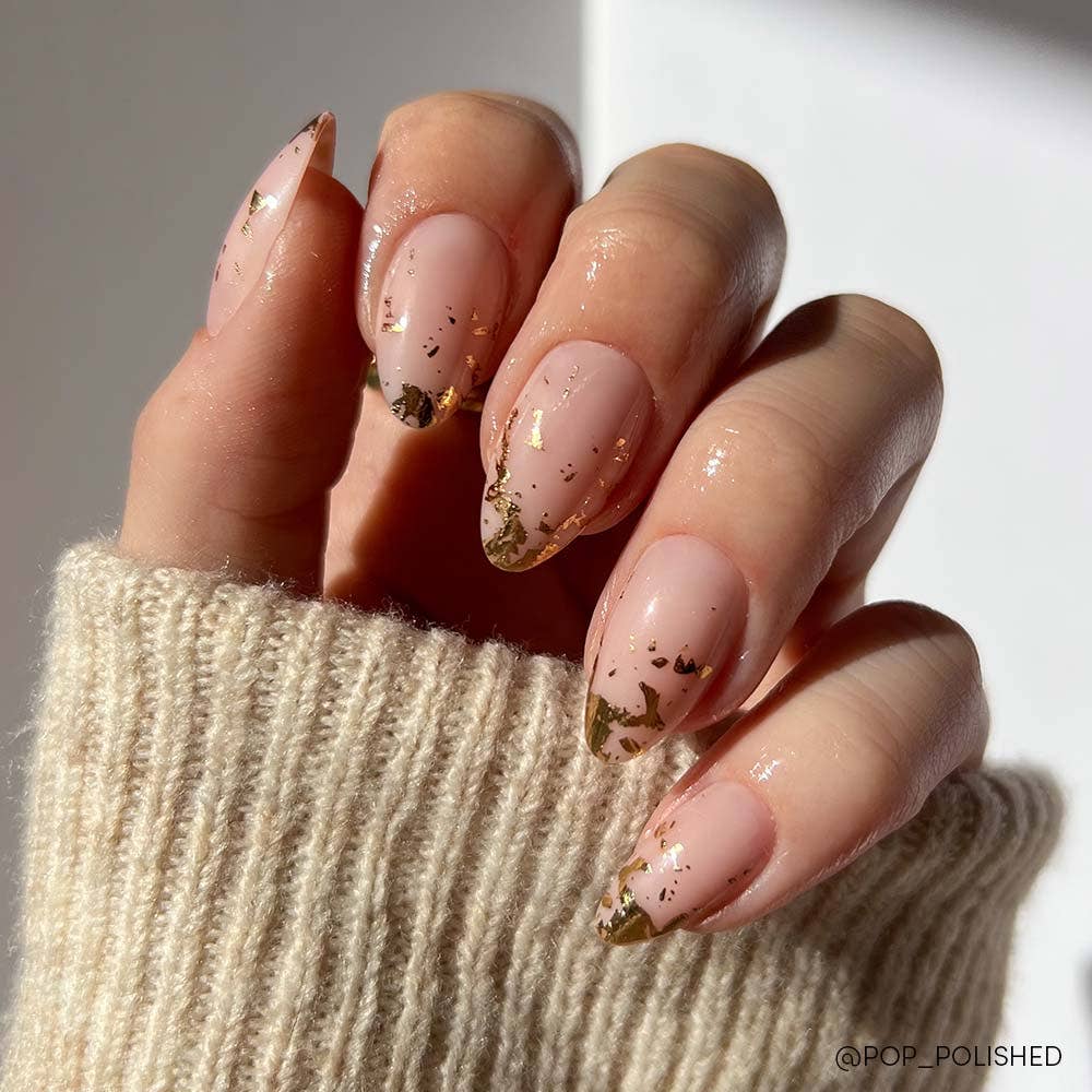 24K Press-On Nails|Gold Foil Accent| Short Almond Length