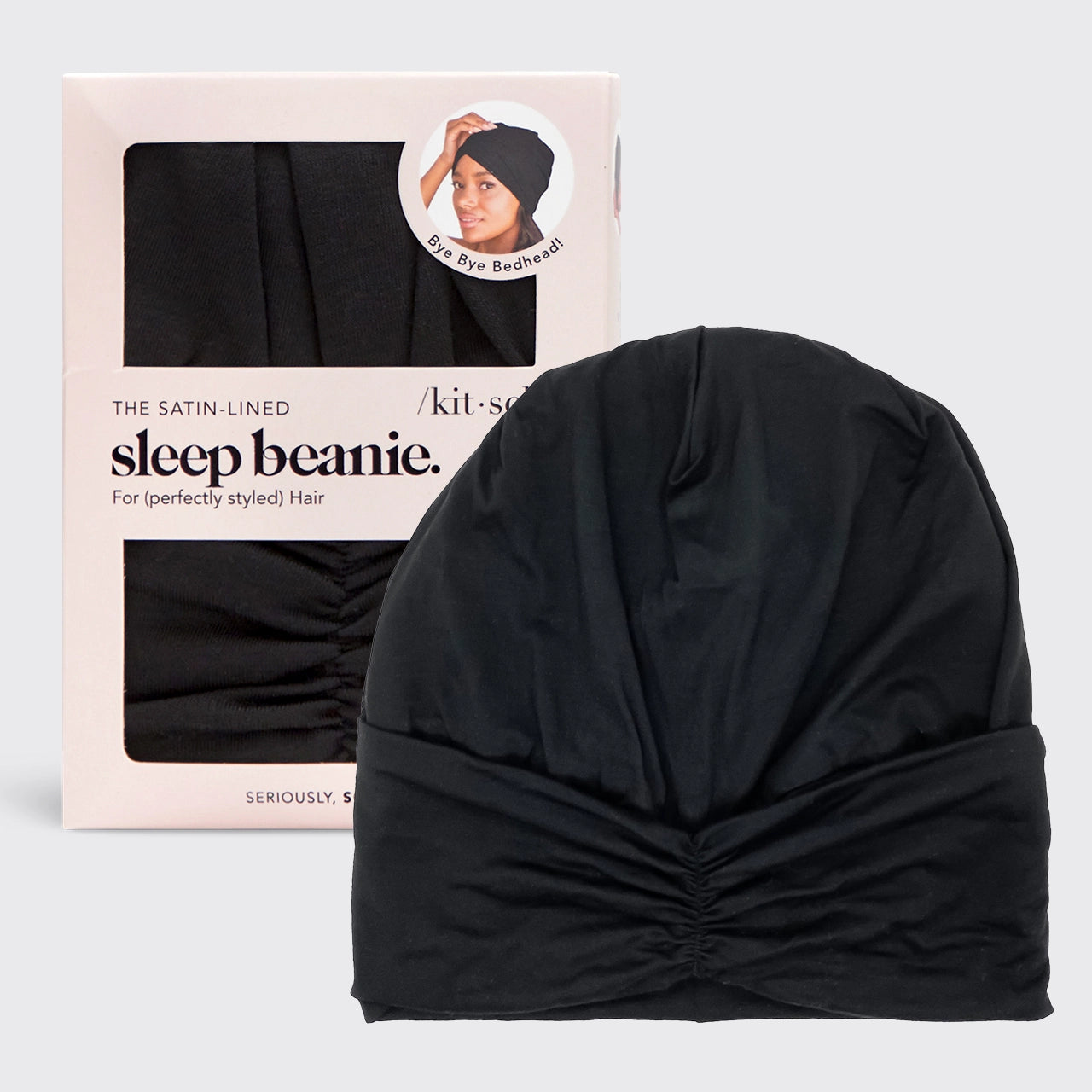 Satin Lined Jersey Sleep Beanie - Black