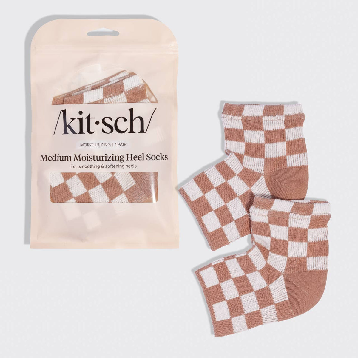 Medium Moisturizing Heel Socks - Terracotta Checker