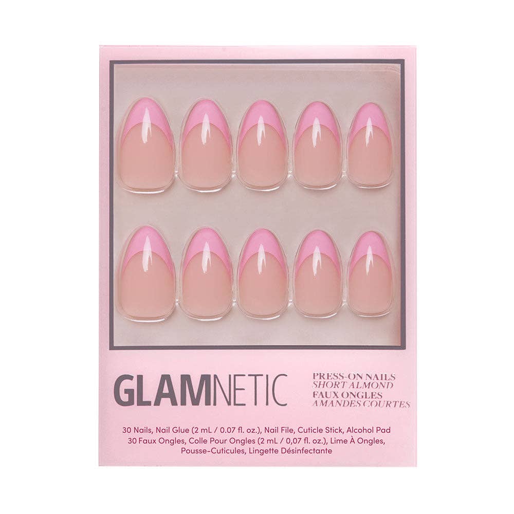 Pink Macaron Press-On Nails | Pink French Tip | Short Almond