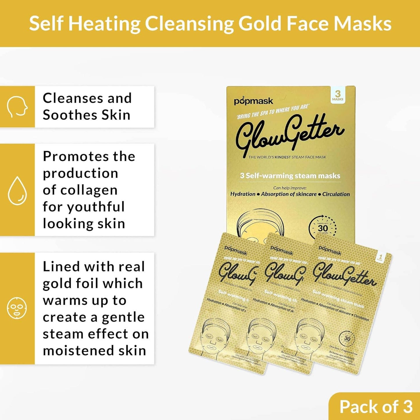 Glow Getter Self-warming Full Face Steam Masks (3 Pack)