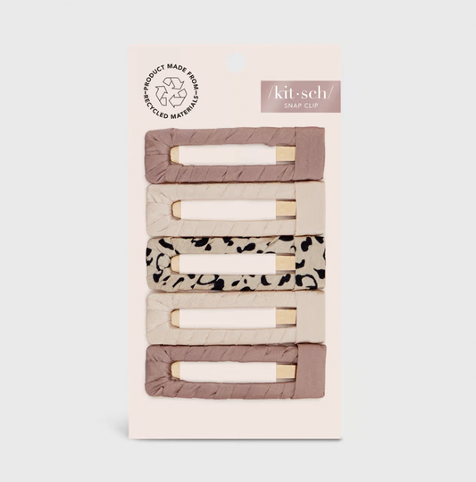 Satin Wrapped Snap Clip 5pc Neutral & Leopard